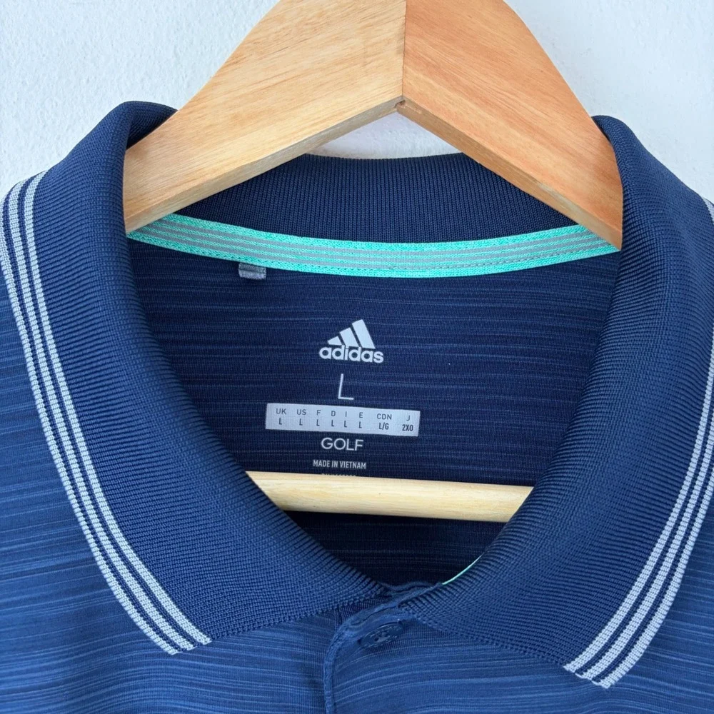 Adidas Golf Mens Navy Blue Large Space Dye Performance Polo Shirt Striped Collar